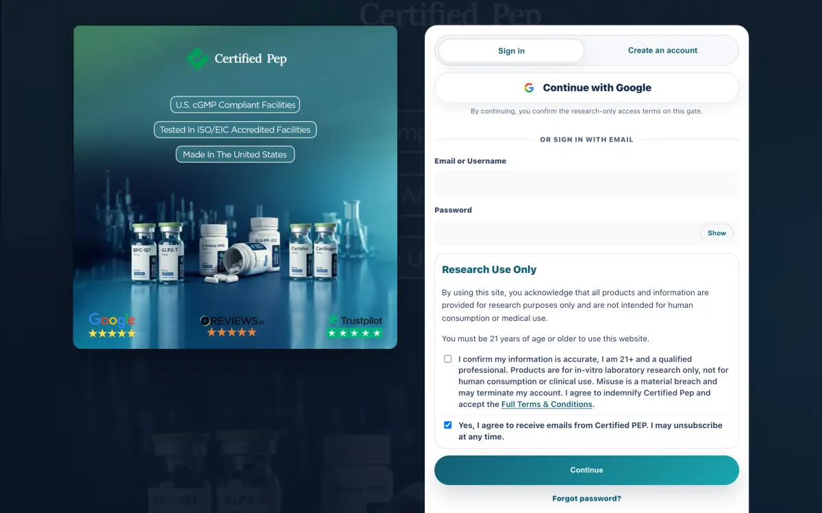 Certified Peptides homepage, captured October 9, 2026